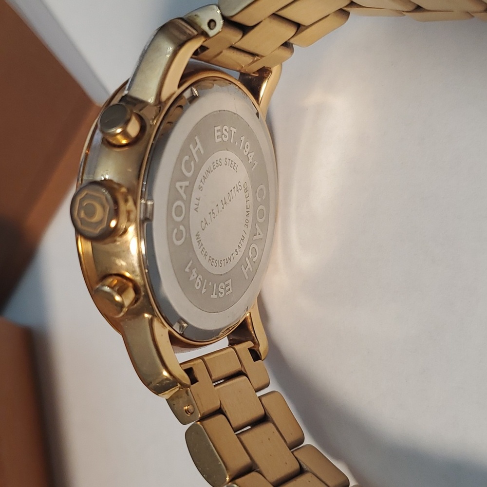 Coach Gold-Tone Crystal Bezel Chronograph Watch - Picture 5 of 8